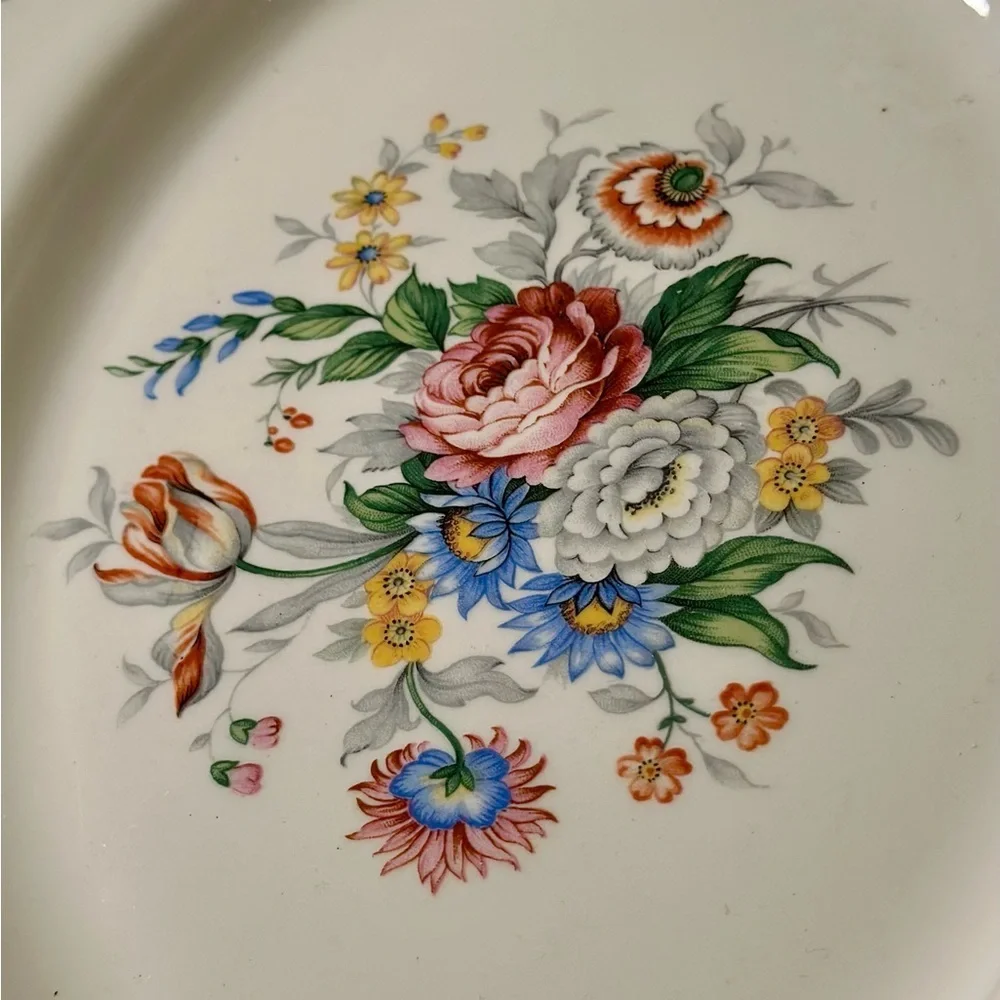 Homer Laughlin Floral 12 Inch Serving Platter Edged In Silver